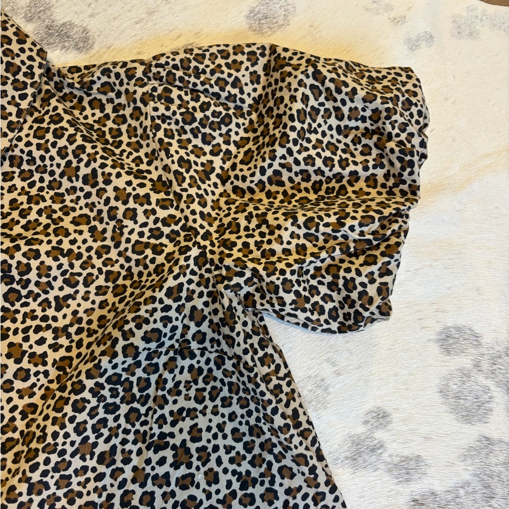 J. Crew Bubble Short-Puff Sleeve Button Up Leopard Print Mini Dress - Picture 6 of 7